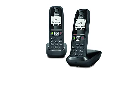 Gigaset AS470 Duo - Teléfono (Teléfono DECT, Terminal inalámbrico, Altavoz, 100 entradas, Identificador de Llamadas, Negro)