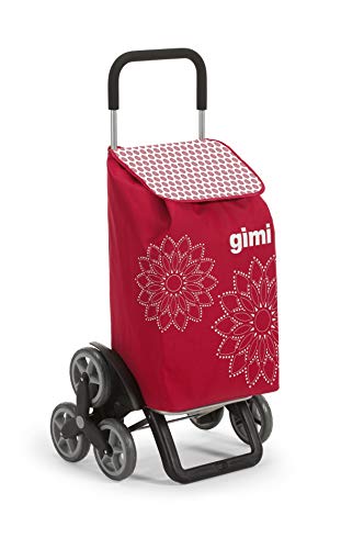Gimi Tris Floral- Carro de la compra, con 6 ruedas, bolsa impermeable de poliéster, capacidad de 56 litros, rojo, 41 x 51 x 102 cm