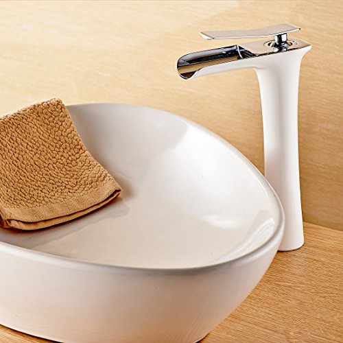 Gimili Grifos Baño Cascada Cromo Grifo Fregadero Blanco