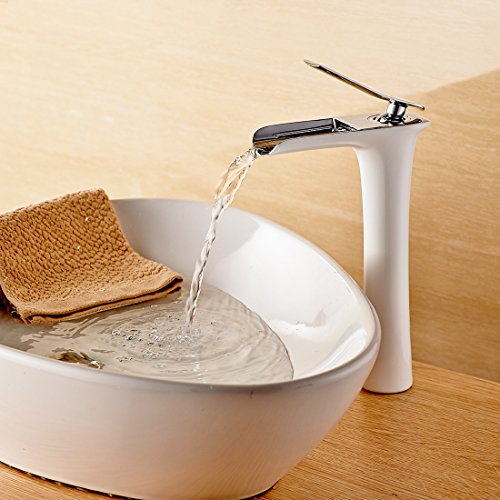 Gimili Grifos Baño Cascada Cromo Grifo Fregadero Blanco