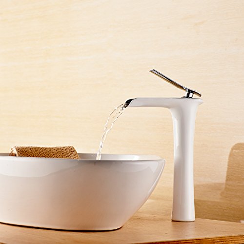 Gimili Grifos Baño Cascada Cromo Grifo Fregadero Blanco