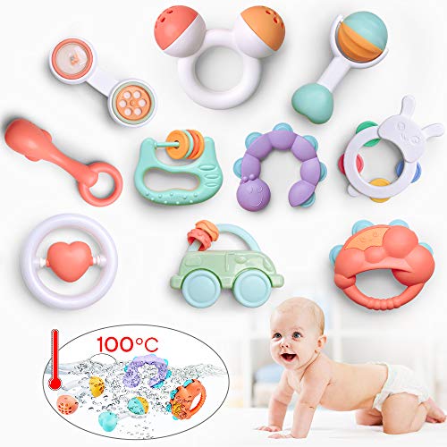 GizmoVine Sonajeros Bebe ,10 Piezas Juguetes Sensoriales para Bebé recién con Caja de Almacenamiento Adecuado para BebéS De 3, 6, 8,9 Meses Sin Desarrollo Temprano