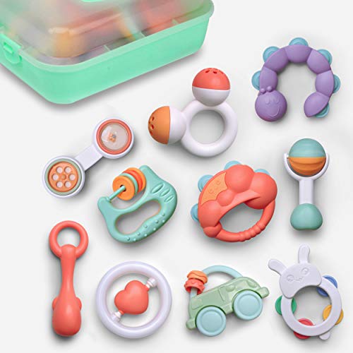 GizmoVine Sonajeros Bebe ,10 Piezas Juguetes Sensoriales para Bebé recién con Caja de Almacenamiento Adecuado para BebéS De 3, 6, 8,9 Meses Sin Desarrollo Temprano