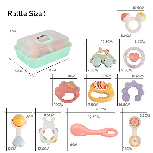 GizmoVine Sonajeros Bebe ,10 Piezas Juguetes Sensoriales para Bebé recién con Caja de Almacenamiento Adecuado para BebéS De 3, 6, 8,9 Meses Sin Desarrollo Temprano