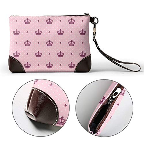 GLGFashion Carteras de cuero para mujer Royal Crown Imperial Women's Leather Wristlet Clutch Purses Portable Makeup Cosmetic Bag Handbag Organizer Wallet With Zipper For Women Girls