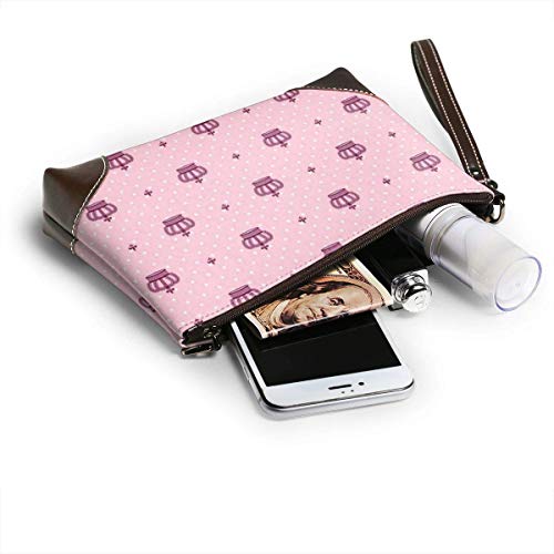 GLGFashion Carteras de cuero para mujer Royal Crown Imperial Women's Leather Wristlet Clutch Purses Portable Makeup Cosmetic Bag Handbag Organizer Wallet With Zipper For Women Girls