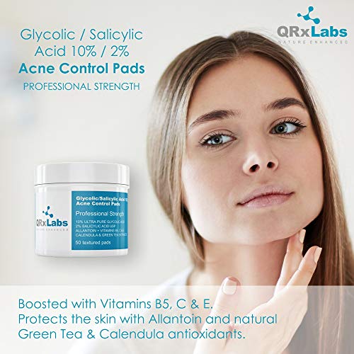 Glicólico/ácido salicílico 10/2 almohadillas para el control del acné con 10% Ácido glicolico + 2% de ácido salicílico, alantoína, vitaminas B5, C y E, caléndula y té verde