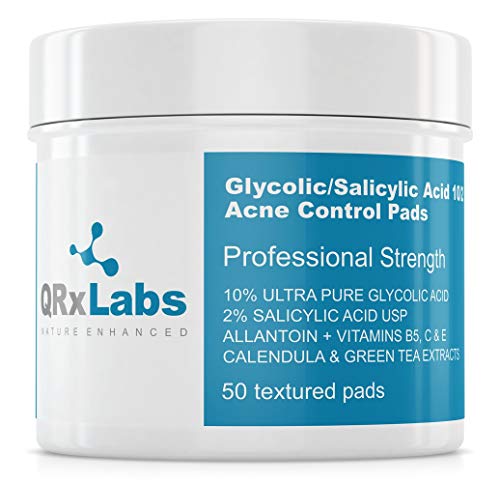 Glicólico/ácido salicílico 10/2 almohadillas para el control del acné con 10% Ácido glicolico + 2% de ácido salicílico, alantoína, vitaminas B5, C y E, caléndula y té verde