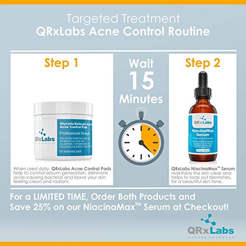 Glicólico/ácido salicílico 10/2 almohadillas para el control del acné con 10% Ácido glicolico + 2% de ácido salicílico, alantoína, vitaminas B5, C y E, caléndula y té verde