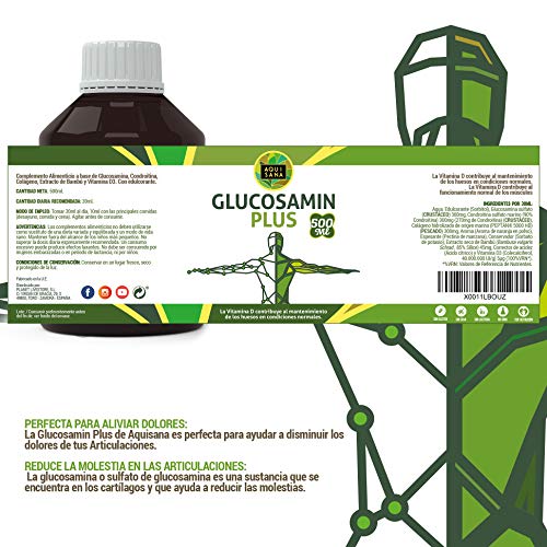 Glucosamina Condroitina| Suplemento de Glucosamina y condroitina con msm – Para la salud de las articulaciones | Huesos Sanos y Cartílagos| Glucosamina Liquida 500 ml – Aquisana