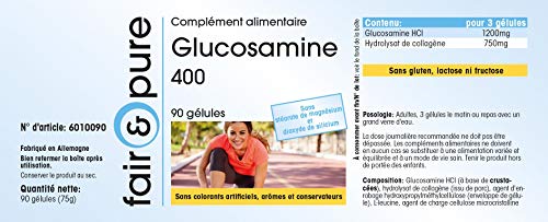Glucosamina y Colágeno hidrolizado - Glucosamina 400mg con Colágeno 250mg - Alta pureza - 90 Cápsulas