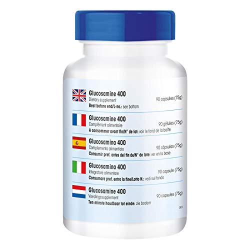 Glucosamina y Colágeno hidrolizado - Glucosamina 400mg con Colágeno 250mg - Alta pureza - 90 Cápsulas