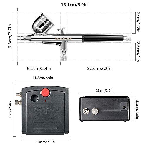 Gocheer Mini Kit de Aerografo con Compresor Profesional Aerógrafo de Doble Acción 0.2 0.3 Boquillas de 0,5 mm para y Agujas Manicure Craft Cake Spray Modelo Tool con Juego de Limpieza con Airbrush