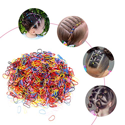 Goma de Pelo Multicolor Lazo de Pelo Elástico Banda de Goma con Caja Libre para Niñas Bebés, 2000 Piezas Mini Titular de Cola de Caballo para Trenzas, Peinado de Boda y Más