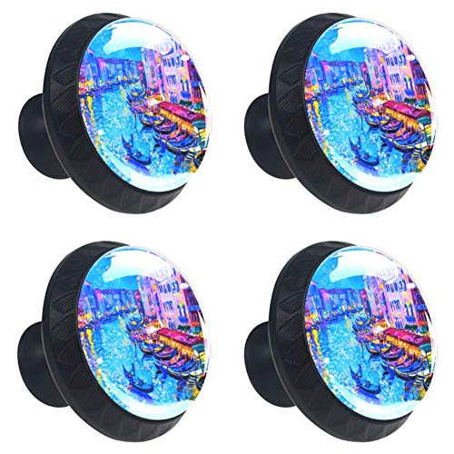 Góndola Barco Y Venecia Pintura Al óleo 4 Piezas Perilla del Cajón del Gabinete,Mango de un Solo Orificio/Tirador de Puerta de Armario,Decoración del Hogar de Gabinete y Decoración del Hogar