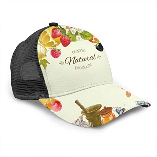 Gorra de béisbol Hombres Mujeres, Vector Fruta Baya Cosmética Frontera Miel Ajustable Camionero Malla Verano Béisbol ventilado Sol Gorra Sombrero para Mujer Sombrero