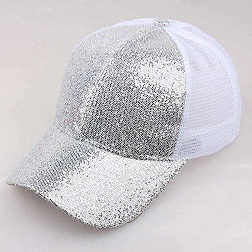 Gorra de Beisbol para Mujer niña Cola de Caballo Gorra de béisbol Lentejuelas Shiny Messy Bun Snapback Hat Sun Caps Fiesta Plegable Sombrero de Sol Color Sólido Playa Vacaciones riou