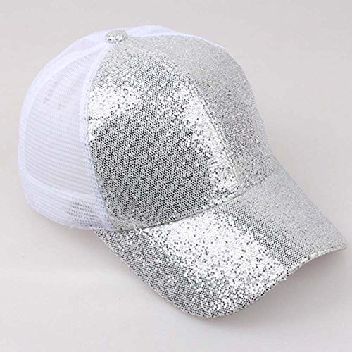 Gorra de Beisbol para Mujer niña Cola de Caballo Gorra de béisbol Lentejuelas Shiny Messy Bun Snapback Hat Sun Caps Fiesta Plegable Sombrero de Sol Color Sólido Playa Vacaciones riou