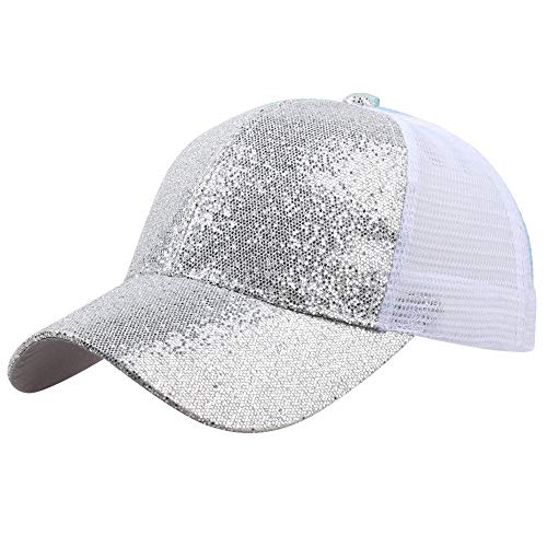 Gorra de Beisbol para Mujer niña Cola de Caballo Gorra de béisbol Lentejuelas Shiny Messy Bun Snapback Hat Sun Caps Fiesta Plegable Sombrero de Sol Color Sólido Playa Vacaciones riou