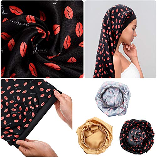 Gorro de Dormir de Satén Largo de 8 piezas Gorro de Seda Extra Grande con Banda Elástica Suave Sombrero de Pelo de Dormir de Noche para Mujeres Cabello Natural Cabello Largo y Rizado, Rastas, Trenzas