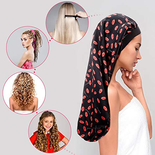 Gorro de Dormir de Satén Largo de 8 piezas Gorro de Seda Extra Grande con Banda Elástica Suave Sombrero de Pelo de Dormir de Noche para Mujeres Cabello Natural Cabello Largo y Rizado, Rastas, Trenzas