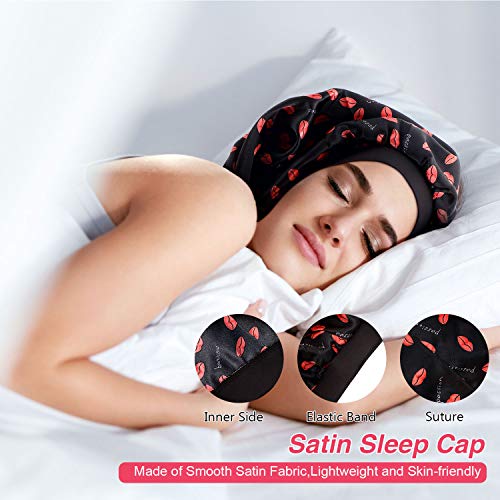 Gorro de Dormir de Satén Largo de 8 piezas Gorro de Seda Extra Grande con Banda Elástica Suave Sombrero de Pelo de Dormir de Noche para Mujeres Cabello Natural Cabello Largo y Rizado, Rastas, Trenzas