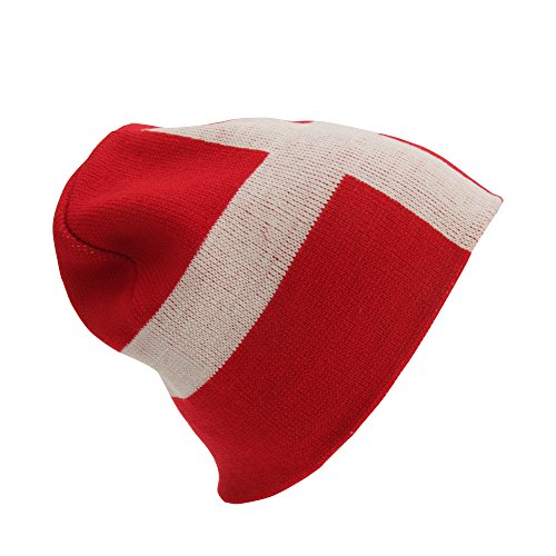 Gorro de Punto con diseño de la Bandera de Dinamarca Unisex (Talla Única) (Rojo)