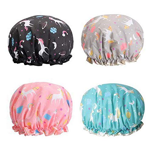 Gorros de Ducha de Unicornio de 4 Piezas, Gorro de Ducha de Doble Capa Impermeable para Ayudar a Proteger El Cabello, Adecuado para La Ducha de Las Mujeres, Spa, Salón, Etc(4 Colores)
