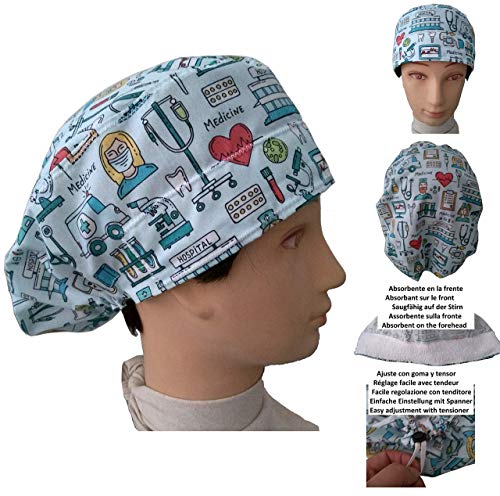 Gorros quirófano INSTRUMENTAL MEDICO para Pelo Largo. Tira absorbente en la frente, goma con tensor ajustable fácil y cómodo
