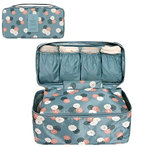GossipBoy Neceser multiusos, con divisores para almacenar ropa interior, para sujetadores y braguitas, bolsa portátil para viajes, tela, azul, 13x12x26