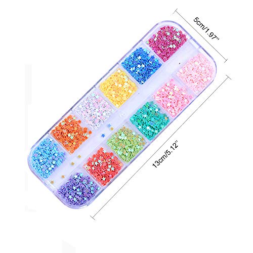 GOTONE 4 cajas de lentejuelas para uñas, copos de sirena iridiscentes ultrafinos Star Paillette 3D Nail Art Manicure Maquillaje Decoración de bricolaje para la cara Caja del teléfono celular