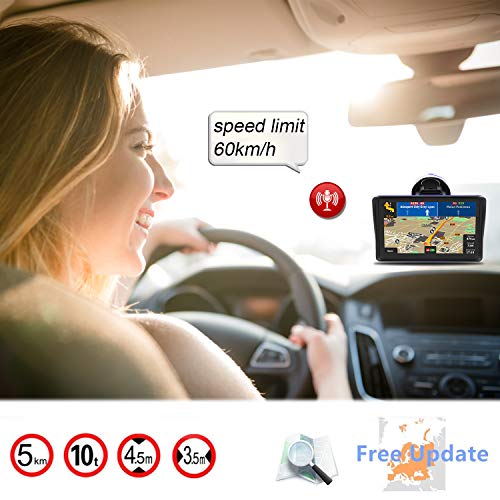 GPS coches, 7 Pulgadas Navegadores GPS para Coche, Navegador gps para coche, pantalla táctil capacitiva de alto brillo, Actualización del mapa de por vida,Dirección de giro recordando voz real hablada