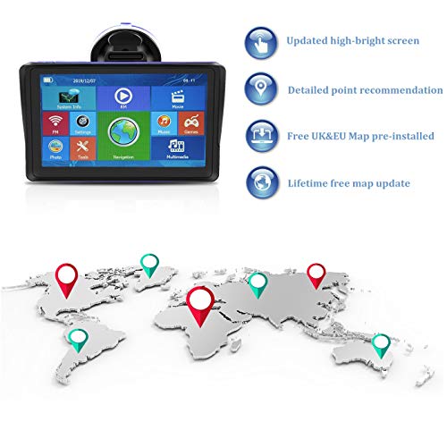 GPS coches, 7 Pulgadas Navegadores GPS para Coche, Navegador gps para coche, pantalla táctil capacitiva de alto brillo, Actualización del mapa de por vida,Dirección de giro recordando voz real hablada