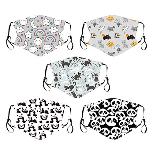 Gpure 5Pcs Niños Reutilizable ?Á????????? Repuesto Filtro Panda Patrón De Dibujos Gasa De Algodon Bufanda Antipolvo A Prueba Exteriores con Ajustable para Los Oídos