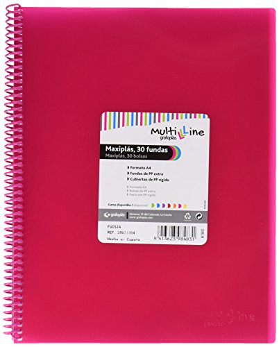 Grafoplás 39833354. Carpeta de Fundas y Tarifarios, A4, 30 Fundas, Color Rosa/Fucsia, Maxiplás Multiline