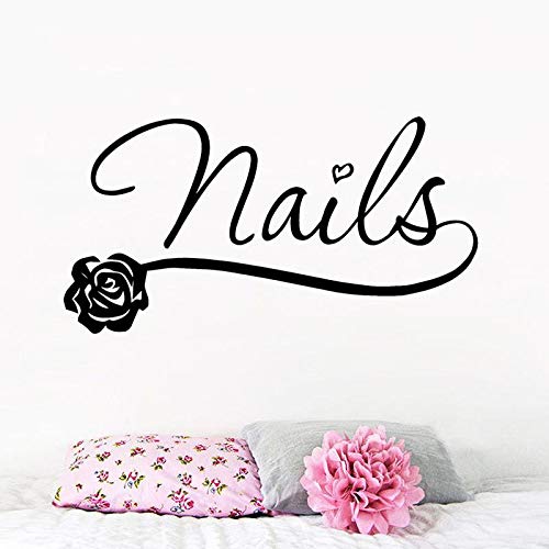 Gran salón de belleza, tienda de uñas, esmalte de flores, pegatina de pared / ventana, arte de uñas, salón de maquillaje, tienda, pantalla, calcomanía de pared, decoración de vinilo -100x54cm
