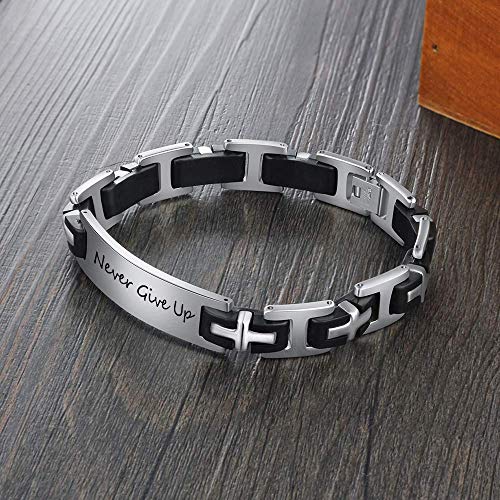 Grand Made Nombre personalizado Pulsera de acero inoxidable con pulsera grabada Pulsera personalizada Nombre Pulsera de emergencia Pulsera para mujeres (Diseño cruzado, Acero inoxidable)