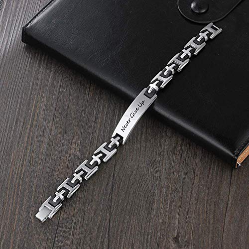 Grand Made Nombre personalizado Pulsera de acero inoxidable con pulsera grabada Pulsera personalizada Nombre Pulsera de emergencia Pulsera para mujeres (Diseño cruzado, Acero inoxidable)