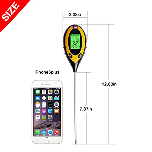 Grandbeing 4 en 1 Suelo Tester Prueba suelo medidor Medidor Humedad Suelo PH Temperatura Humedad Luz solar para innenbereich/exterior Agua Luz prueba