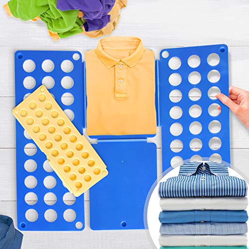 Grande Doblador de Ropa Juego de 2 - en Azul (L/H: 70/59cm) y Amarillo (L/H: 50/40cm) - Tablero para Plegar Camisas, Folding Board, Clothes Folder - para Camisetas, Camisas, Jerseys, Toallas