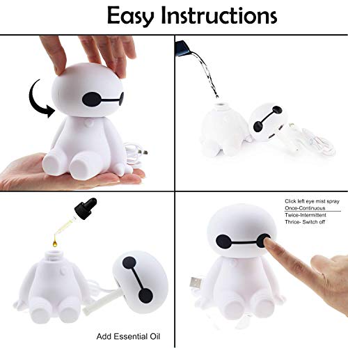 Grandwill Humidificador Aromaterapia Ultrasónico, Difusor de Aceites Esenciales 120ml, Ultra silencioso con luz Nocturna USB pequeño para el hogar, habitación de bebé, Oficina (Blanco)