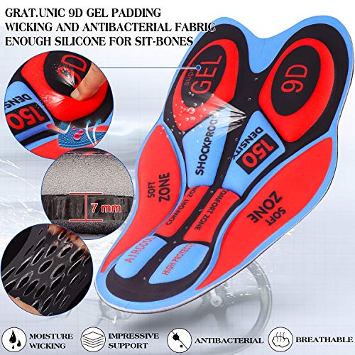 GRAT.UNIC Pantalones Cortos de Bicicleta,Shorts de Ciclismo,9D Padded Shorts,Gel de Silicona,Biker Shorts, Medio Pantalones para Bicicleta de Carretera (Negro, L)