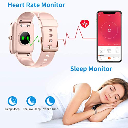 GRDE Smartwatch, Reloj Inteligente Impermeable IP68 con Monitor de Sueño Pulsómetro Podómetro Caloría GPS para Deporte, Smartwatch Reloj Inteligente Mujer Niños Despertador para Android iPhone-Rosa