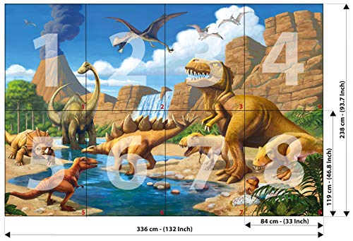 GREAT ART Foto Mural de Mundo Dinosaurio Infantil 336 x 238 cm - Papel Pintado 8 Piezas incluye Pasta para pegar