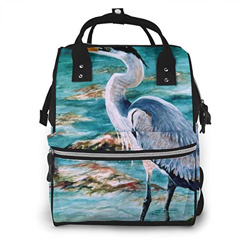 Great Blue Heron Baby Diaper Bag Backpack,Multi-Function Waterproof Large Capacity Travel Nappy Bags For Mom