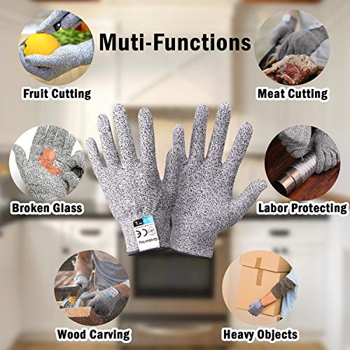 Grebarley Guantes Anticorte,Guantes de Cocina Seguridad Nivel 5 Protección,Guantes Resistentes a Cortes para Cocina/Exterior/Explorar,Gris 1 par(L)