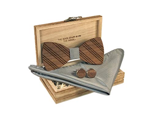 Green Stuff Natural Mika – La mosca de madera ecológica – Hecho a mano de madera de nogal con gemelos y pañuelo a juego – 1 producto comprado = 1 árbol con cuidado ([rejilla plateada])