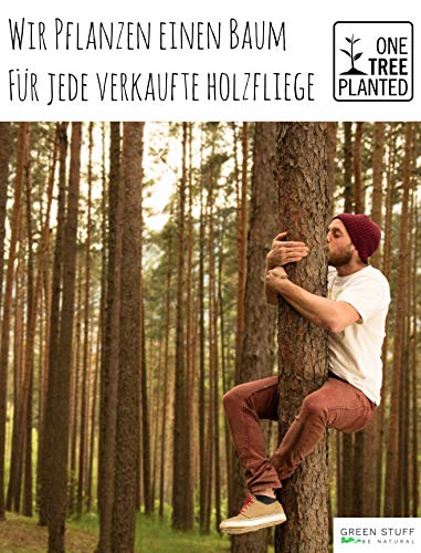 Green Stuff Natural Mika – La mosca de madera ecológica – Hecho a mano de madera de nogal con gemelos y pañuelo a juego – 1 producto comprado = 1 árbol con cuidado ([rejilla plateada])