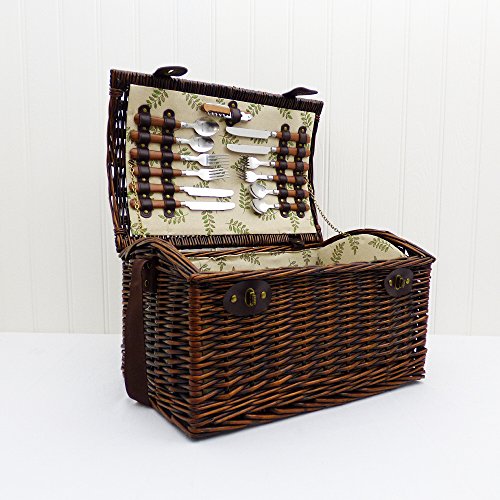 Greenfield 4 personas de mimbre cesta de Picnic con correa y accesorios ideas de regalo para Navidad -, San Valentín, regalos, cumpleaños, hombres, él, papá, ella, mamá, gracias, aniversario de boda, compromiso, 18, 21st, 30th, 40, 50th, 60th, 70, 80th, 9