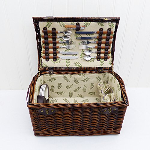 Greenfield 4 personas de mimbre cesta de Picnic con correa y accesorios ideas de regalo para Navidad -, San Valentín, regalos, cumpleaños, hombres, él, papá, ella, mamá, gracias, aniversario de boda, compromiso, 18, 21st, 30th, 40, 50th, 60th, 70, 80th, 9